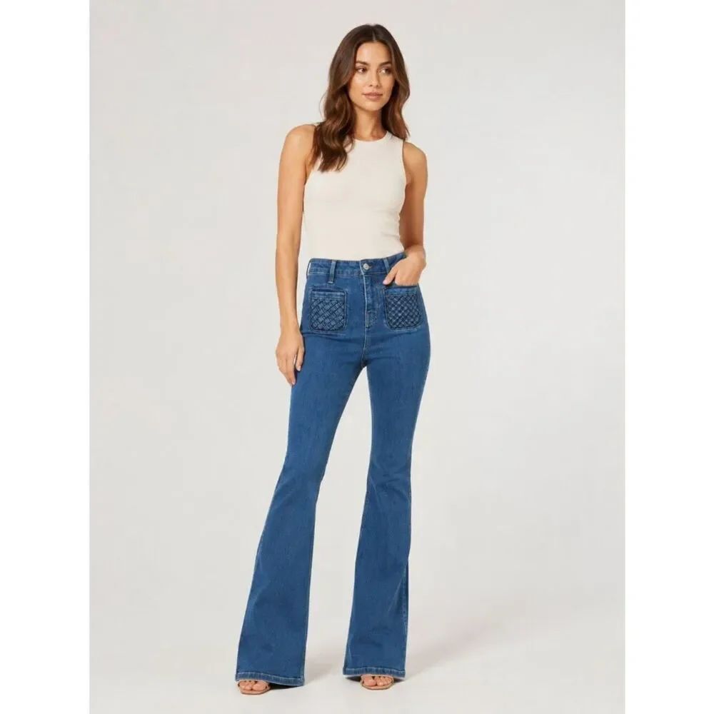 Derek Lam 10 Crosby Denim Woven Pocket High Rise Flare Jeans 25